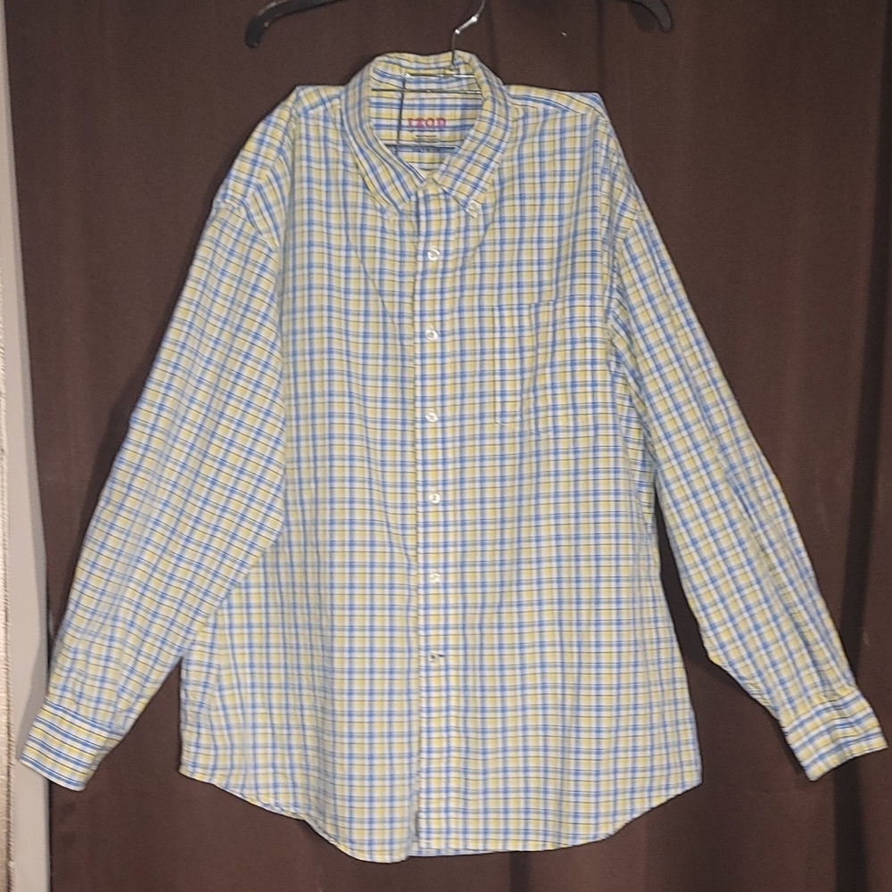 Izod Casual Blue and Yellow Plaid Shirt